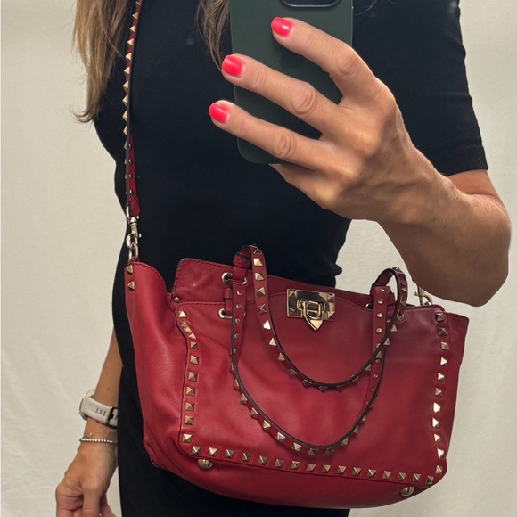 Valentino Garavani, red color leather , two way, rockstud tote. - Picture 2 of 11